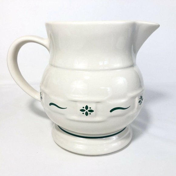 2 QT Longaberger Pottery Pitcher Large Heritage Green Woven Traditions Quart - Picture 1 of 7